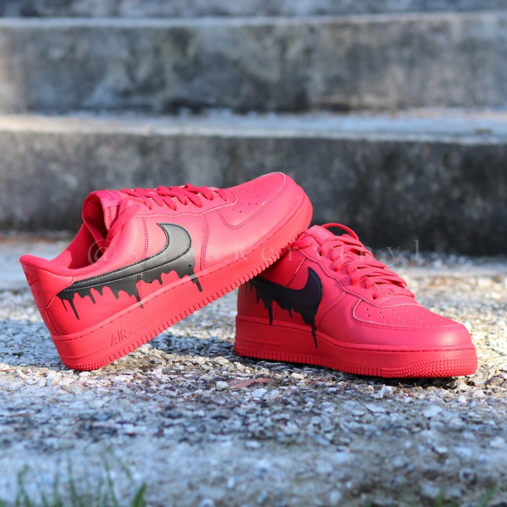 Nike Air Force 1 Low All RED Black Drip Custom - Picture 5 of 12